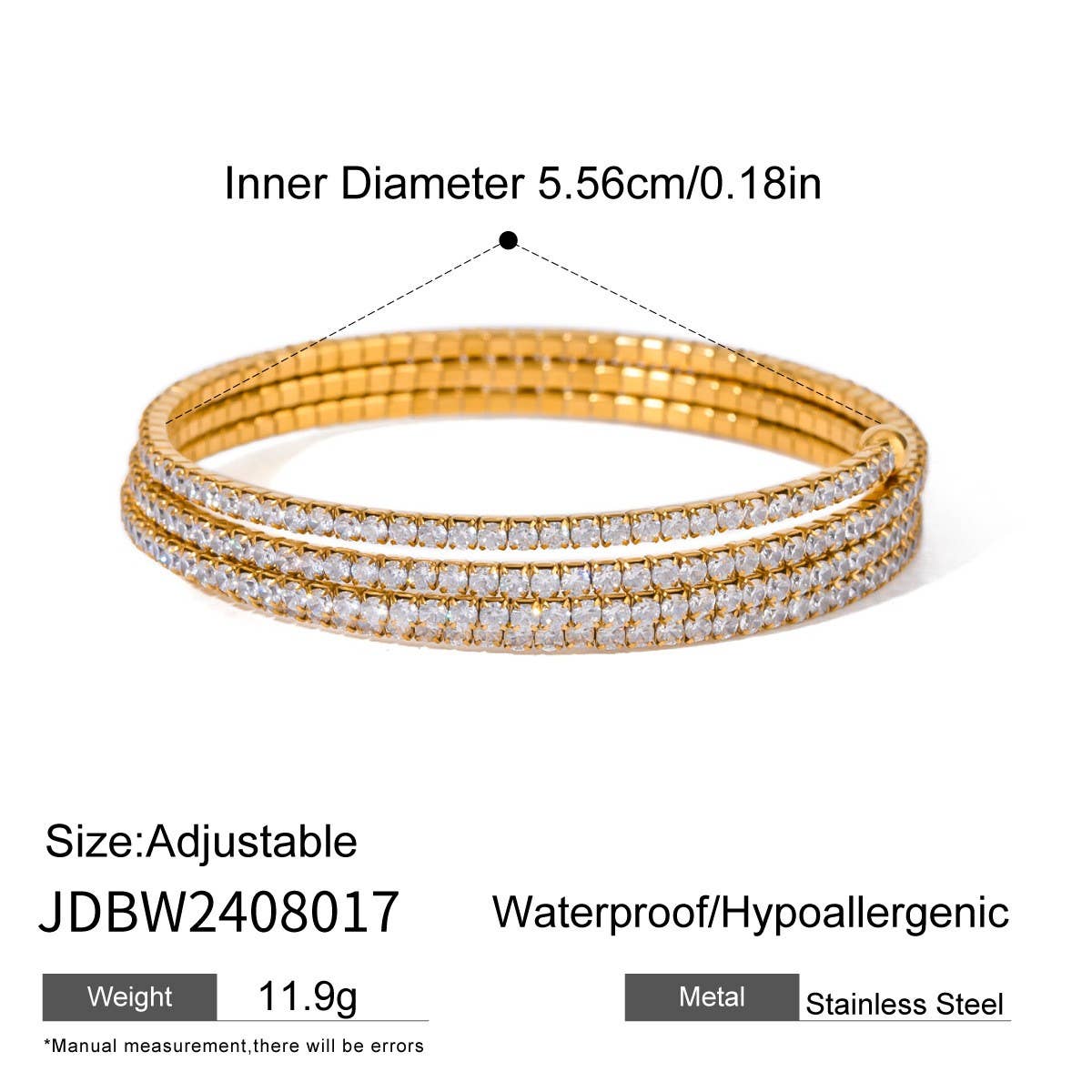 18K Gold White Zircon Full Pave Cuff Bracelet_CWAJE4659