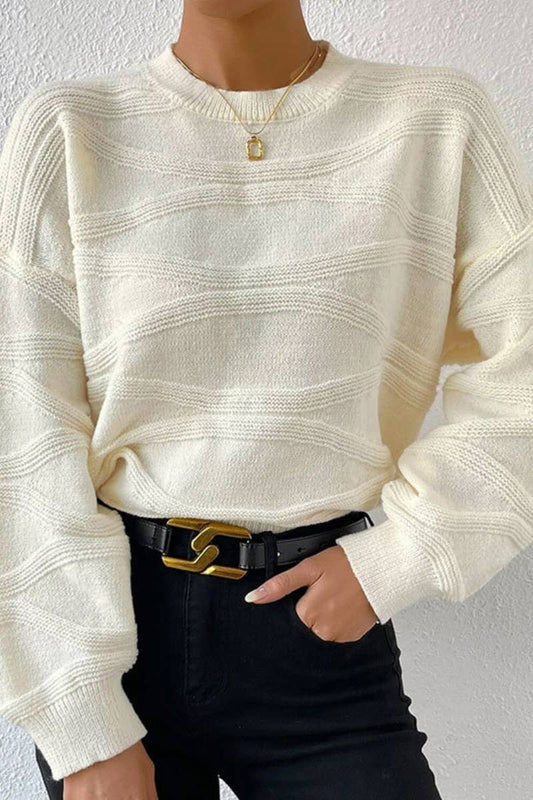 CWOSWL5131_CREW-NECK LONG SWEATER WITH CORRUGATED CREW-NECK