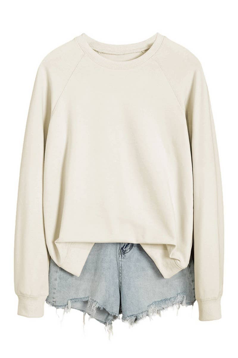 CWTBLL01327_ROUND NECK SOLID COLOR HORN SLEEVE SWEATSHIRT