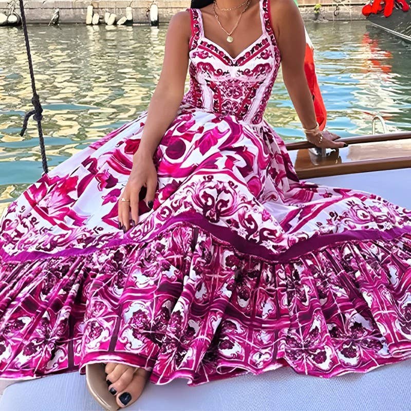 BOHEMIAN STYLE ELEGANT LONG PRINT HALTER DRESS