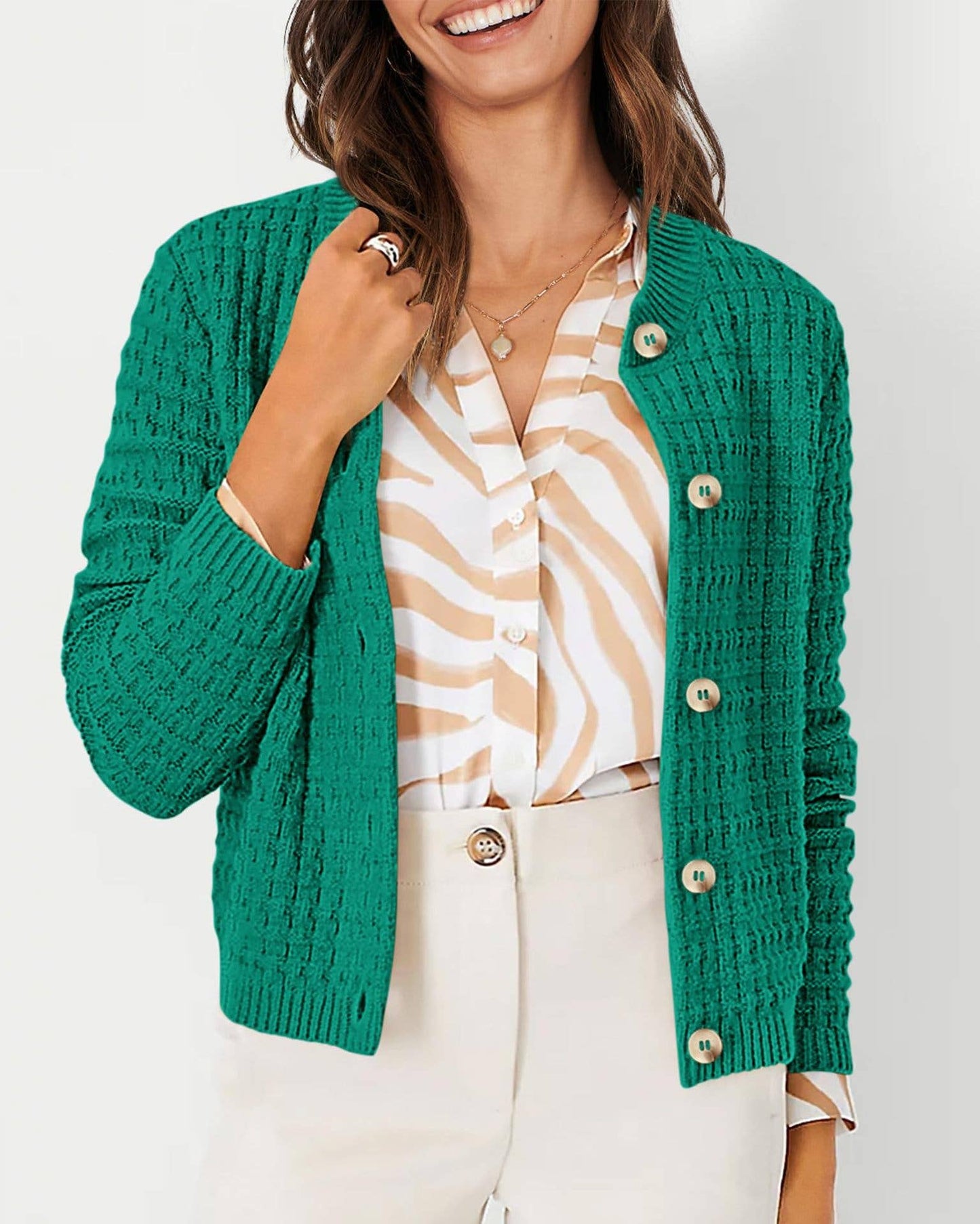 CREW-NECK BASIC SLIM-FIT SINGLE-BREASTED CARDIGAN