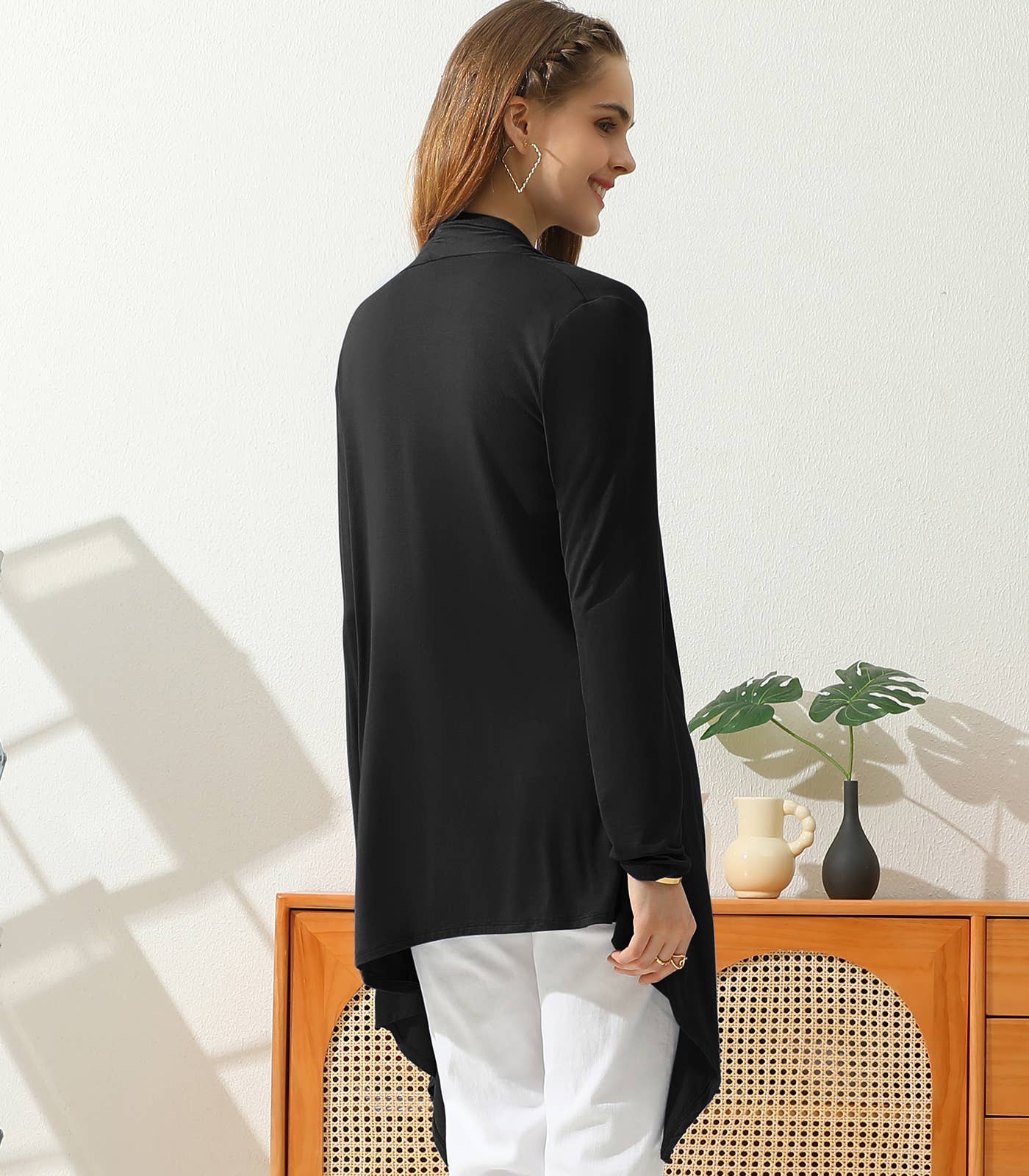 AWTL073_Long Sleeve Casual Open Front Long Cardigan