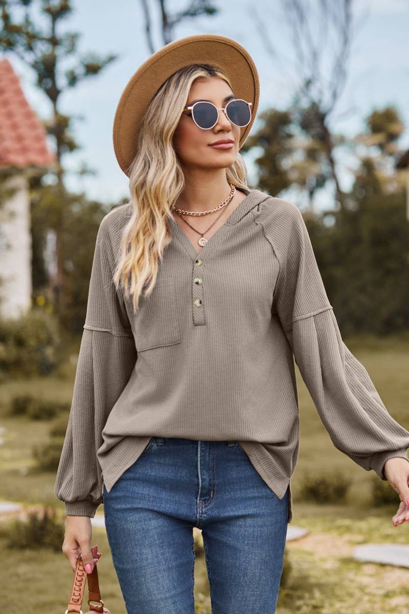 CWOHOL1095_NEW HOODED BUTTON LOOSE LONG-SLEEVED SWEATSHIRT