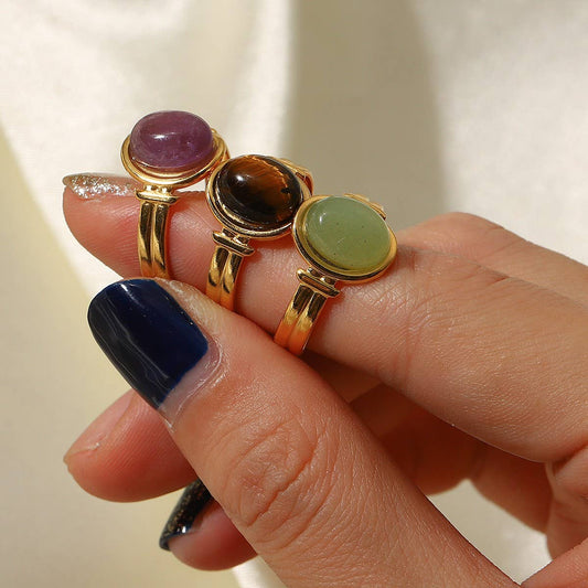 INLAID NATURALSTONE STAINLESS STEEL OPEN RINGS