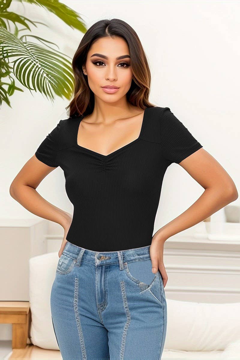 CWSBSS0055_SUMMER SEXY V-NECK RIBBED BODYSUIT