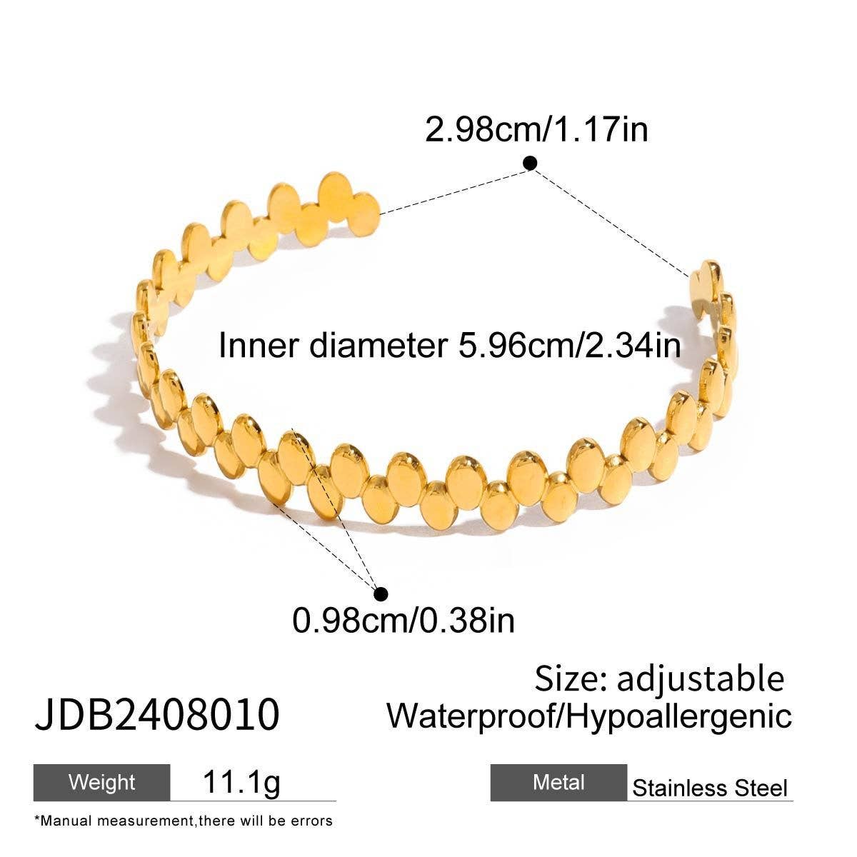 18K Gold Stainless Steel Oval Bead Cuff Bracelet_CWAJE4896