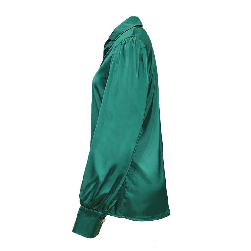 DESIGN SENSE SATIN SHIRT WITH LANTERN SLEEVES