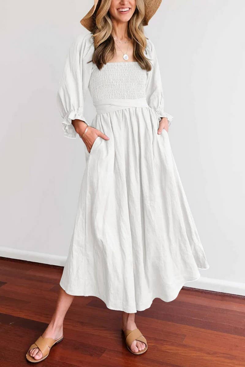 CWDMD5769_V-NECK ELEGANT MID-LENGTH SLEEVES TWO-WAY DRESS
