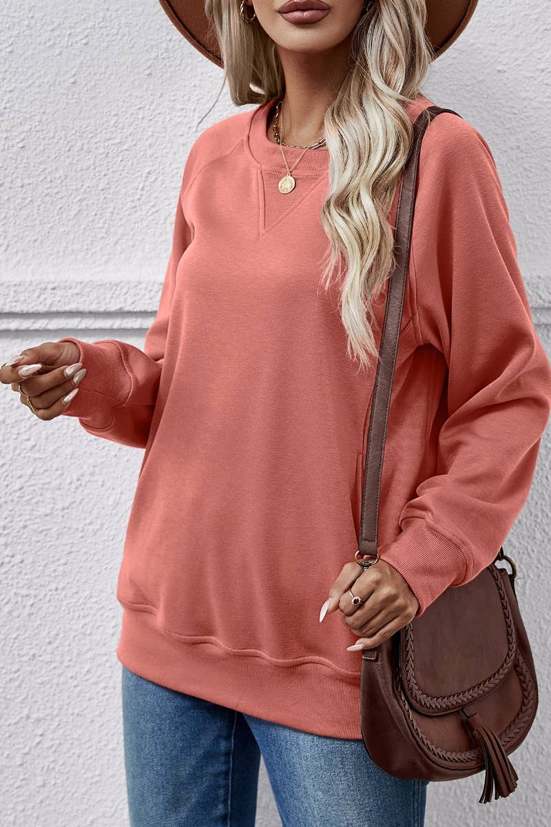 CWTBLL2617_FALL CREW NECK POCKET LONG SLEEVE TOP