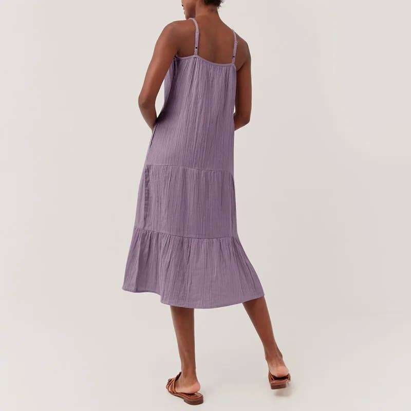 Crepe cotton casual solid color mid-length dress