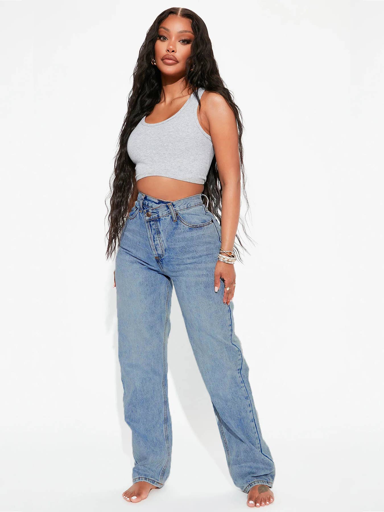 DIAGONAL CROSS VINTAGE STRAIGHT LEG DENIM PANTS