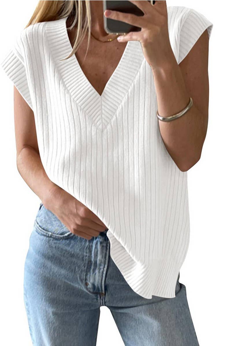 CWOSWS0121_V-NECK SLEEVELESS LOOSE PULLOVER SWEATER VEST