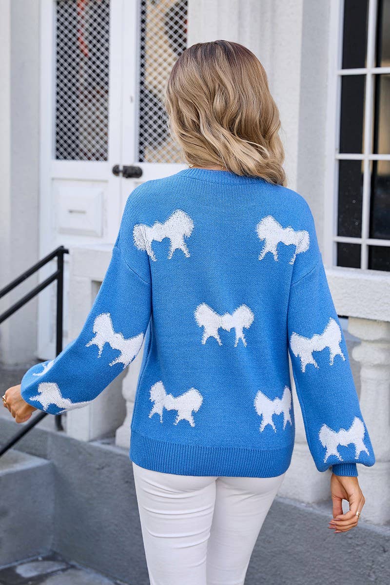 CWOSWL3071_ROUND NECK LONG SLEEVE BOW KNIT SWEATER