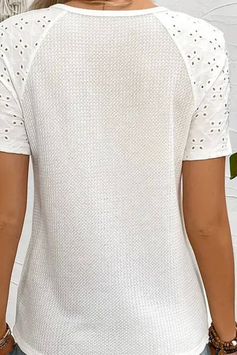 CWTTS1399_JACQUARD HOLLOW KNIT SHORT-SLEEVED LOOSE T-SHIRT