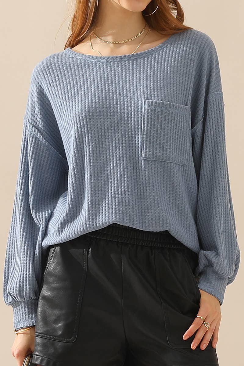 CWTTL1097_SHIRING CUFF R NECK SWEATER KNIT TOP