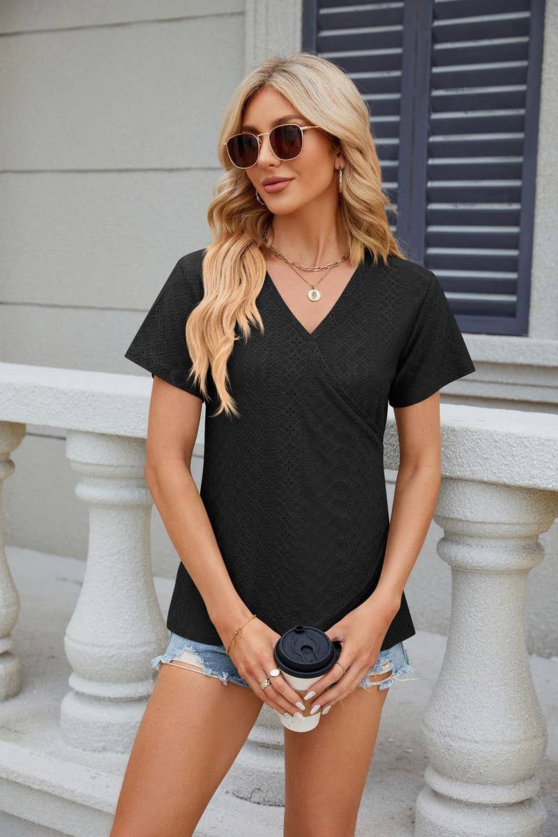 CWTTS0847_V-Neck Short Sleeve Knit Top