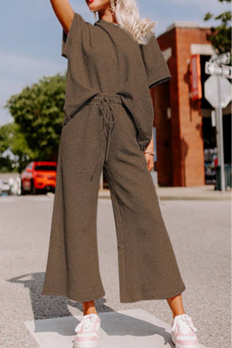 CWSS0722_CASUAL SHORT-SLEEVED STRAPPY TOP PANT SUIT