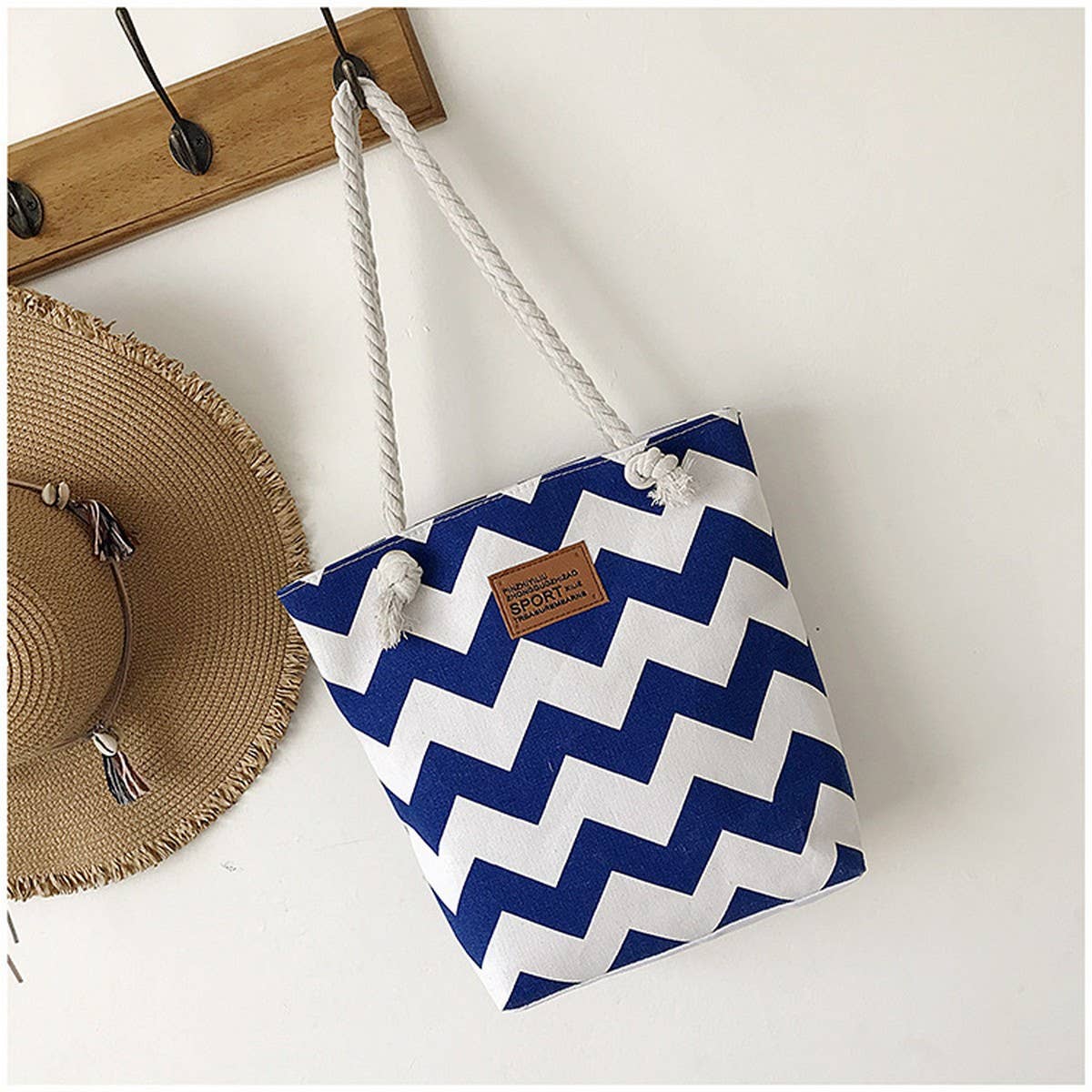 WAVE STRIPE CONTRAST COLOR SINGLE SHOULDER TOTE BAG_CWAB1709