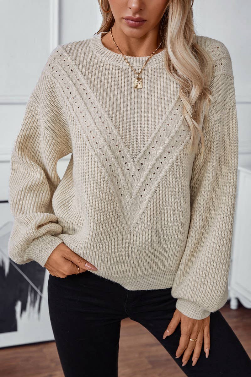 CWOSWL2844_CASUAL ROUND NECK LONG SLEEVE KNITTED SWEATER