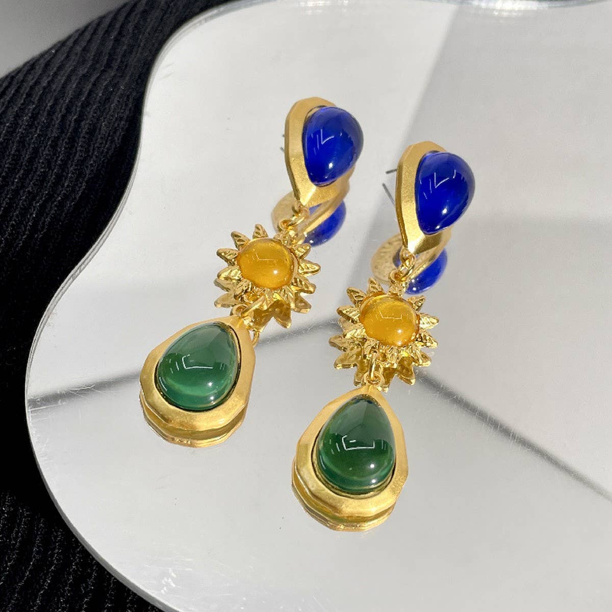 WOMEN RETRO BLUE SERIES GEMSTONE EARRINGS