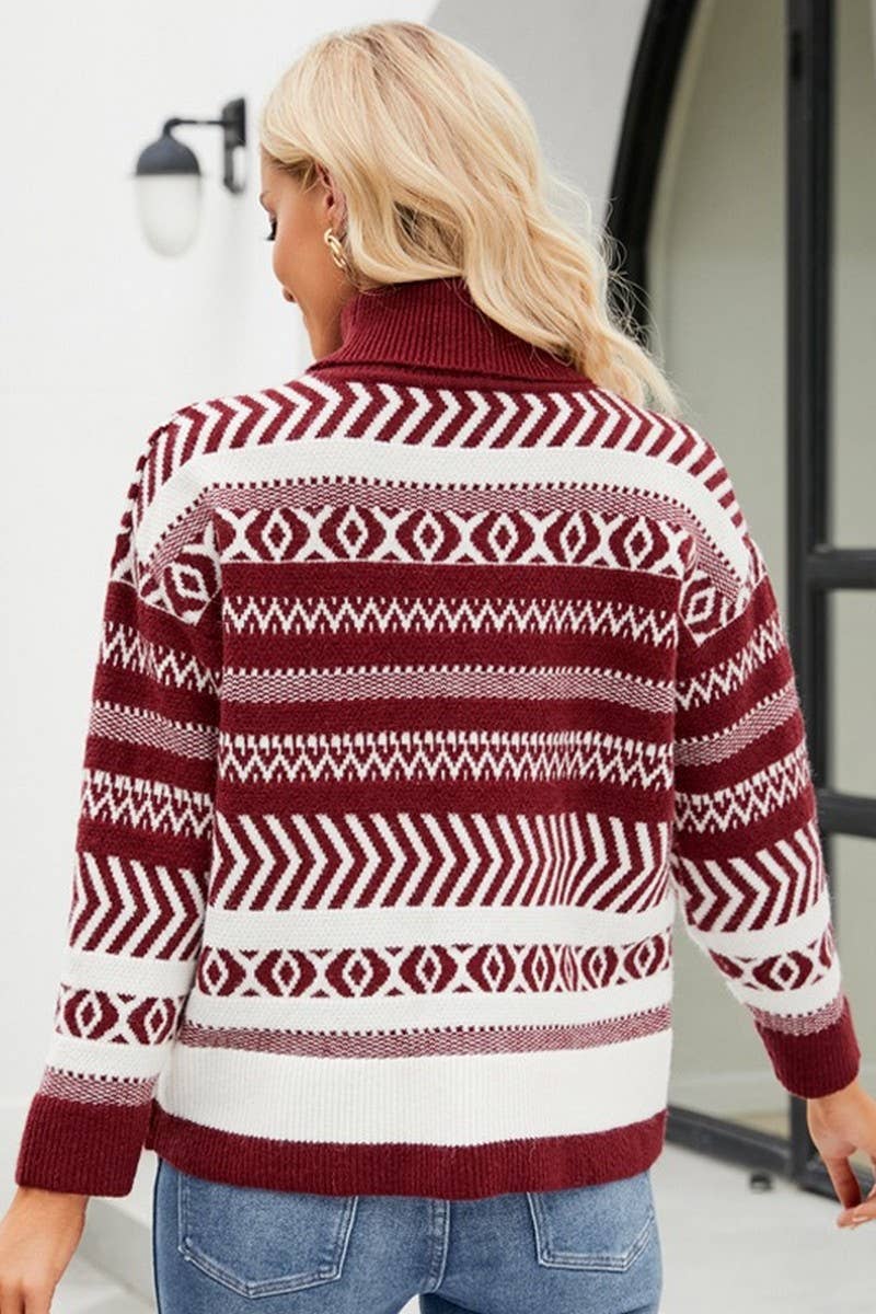 CWOSWL2696_LOOSE FIT GEOMETRIC TURTLENECK KNIT TOP