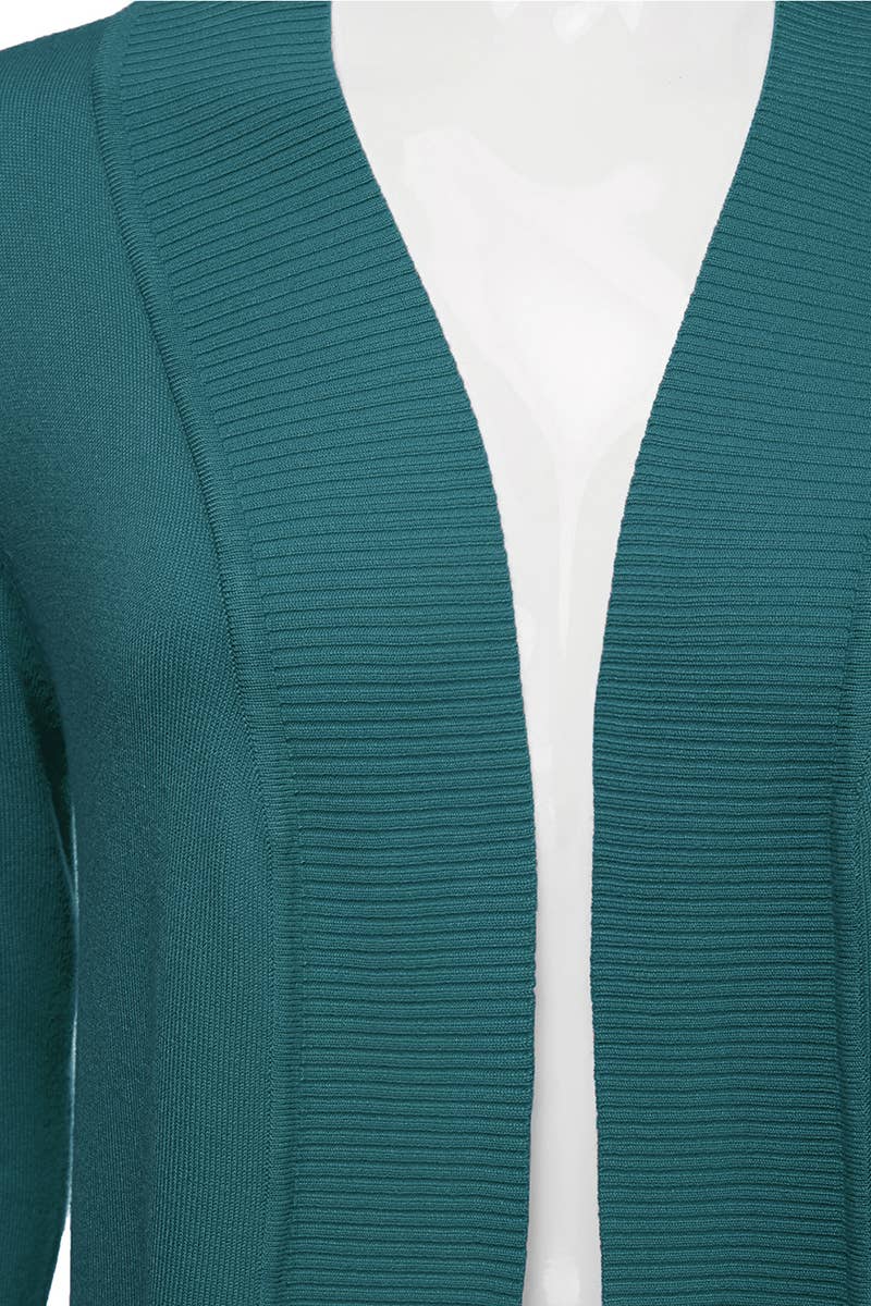 AWOCAL313_Open Front Long Sleeve Pockets Sweater Cardigan