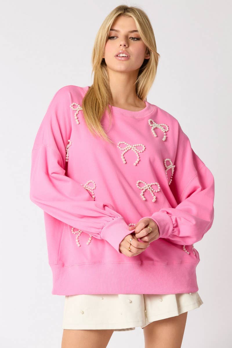 CWTBLL01261_PEARL BOW DETAIL LONG SLEEVE SWEATSHIRT