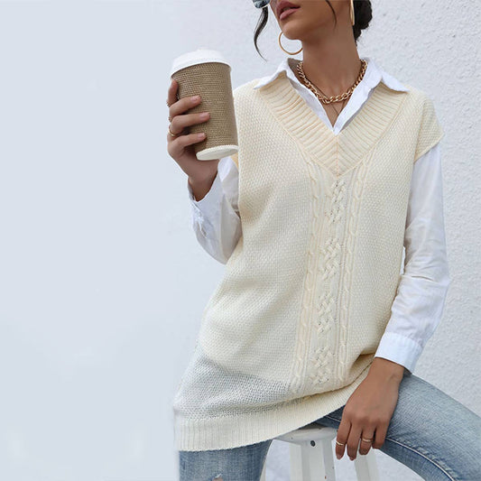 CASUAL TOP SOLID COLOR TWIST SWEATER VEST