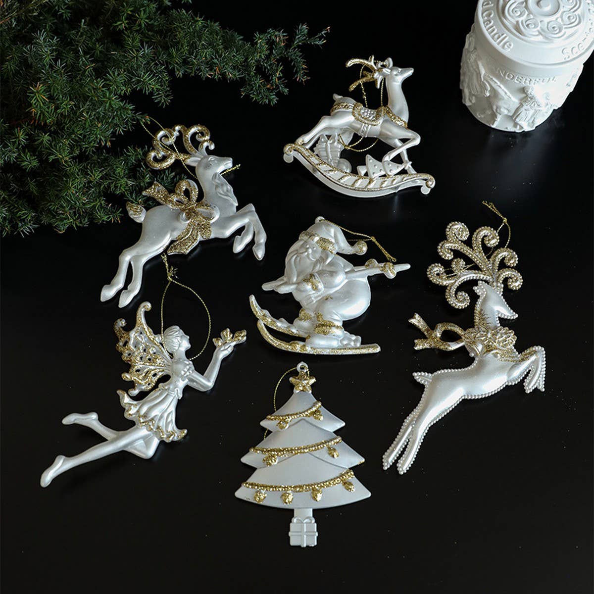 Gold Glitter Xmas Sled Santa Angel Reindeer Decor