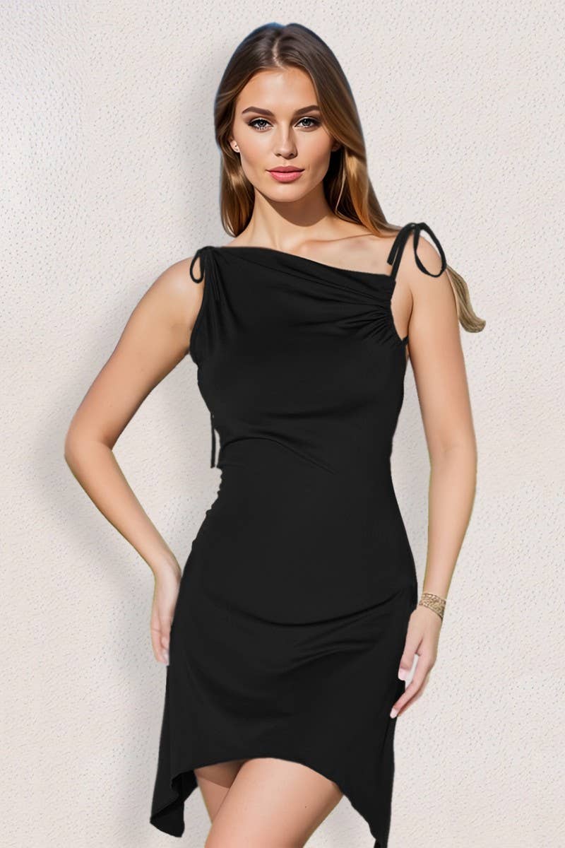CWDSD7559_SUMMER BACKLESS ASYMMETRICAL RUCHED DRESS