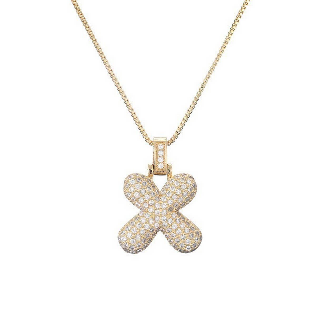 Copper Zirconia 26 Letters Pendant Necklace
