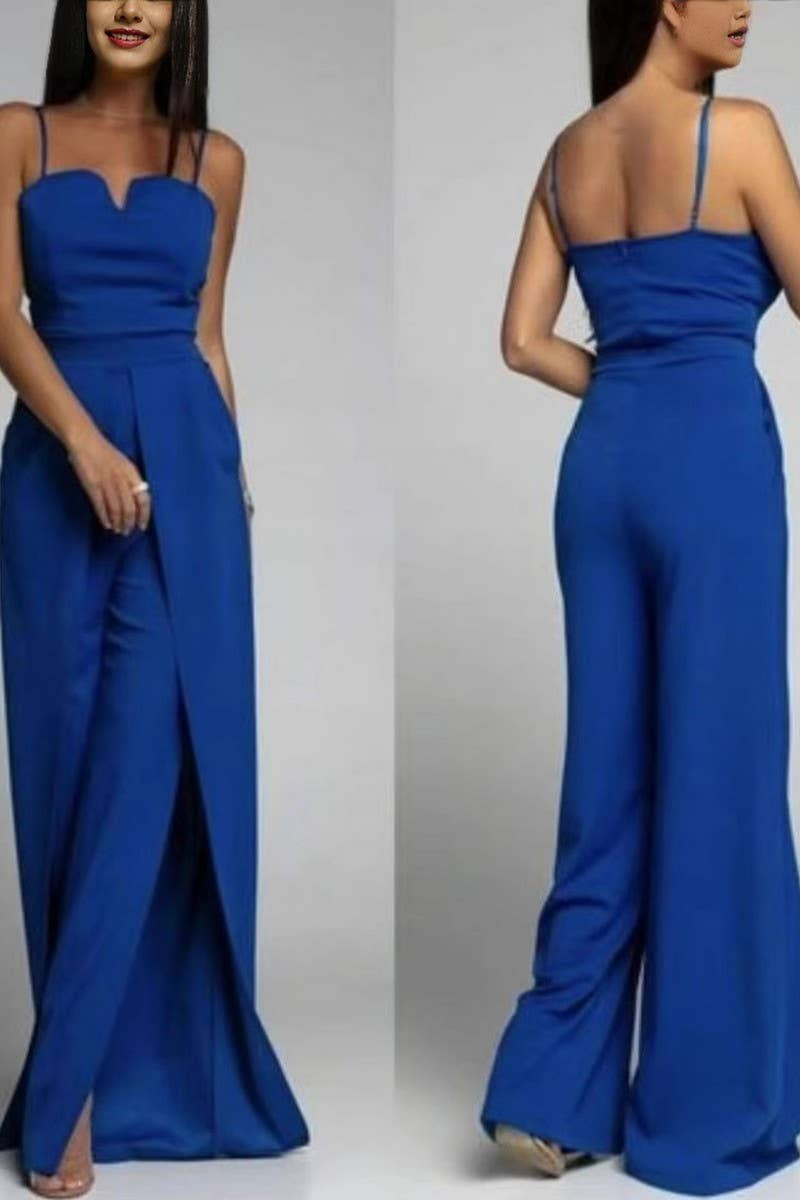 CWSJS1697_SOLID SLIM SPLIT LEG STRAPLESS JUMPSUIT