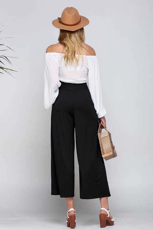 CWBLP418_SMOCKED WAIST BEND GAUCHO PANTS
