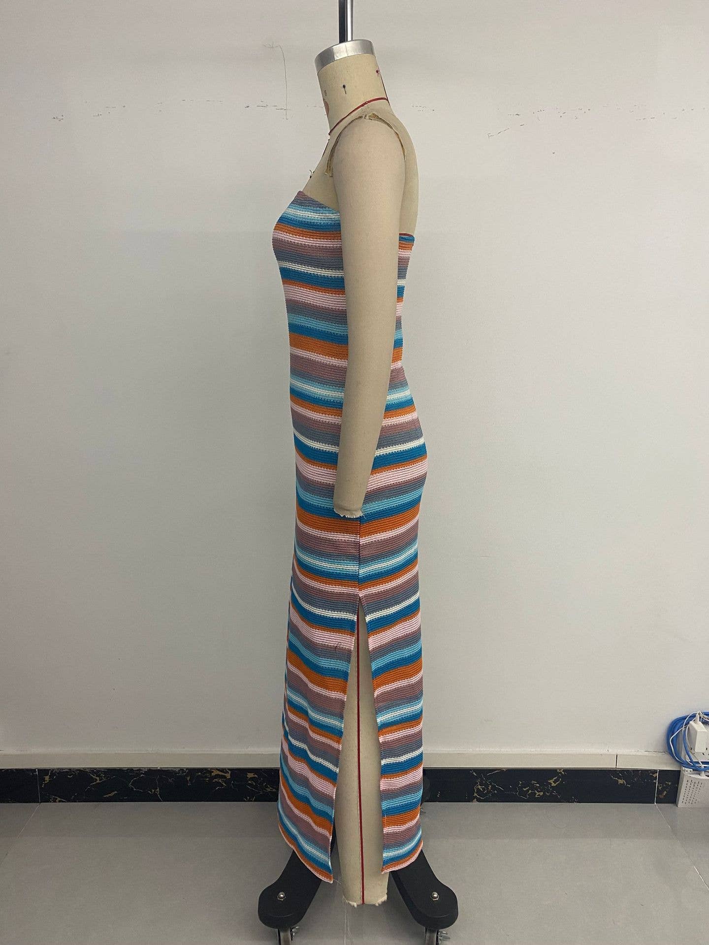 Casual embroidered striped strapless dress