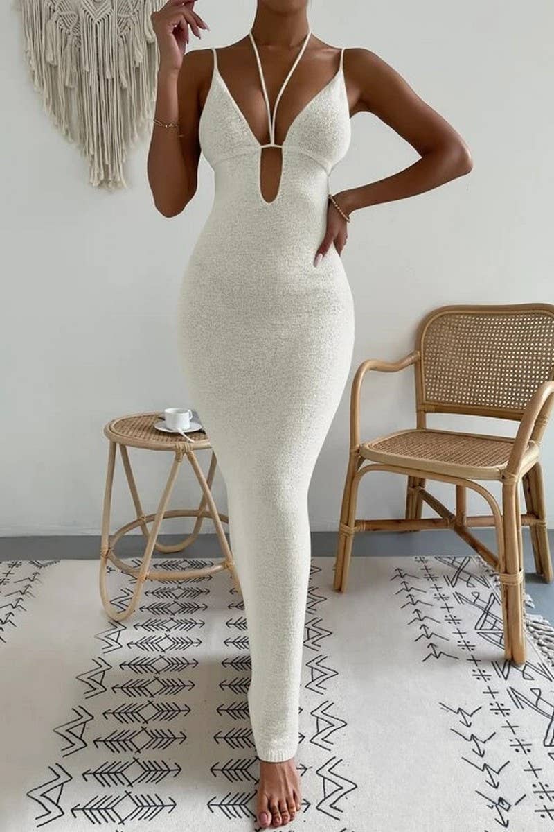 CWDMD5275_PURE SEXY HOLLOW HALTER NECK LONG DRESS