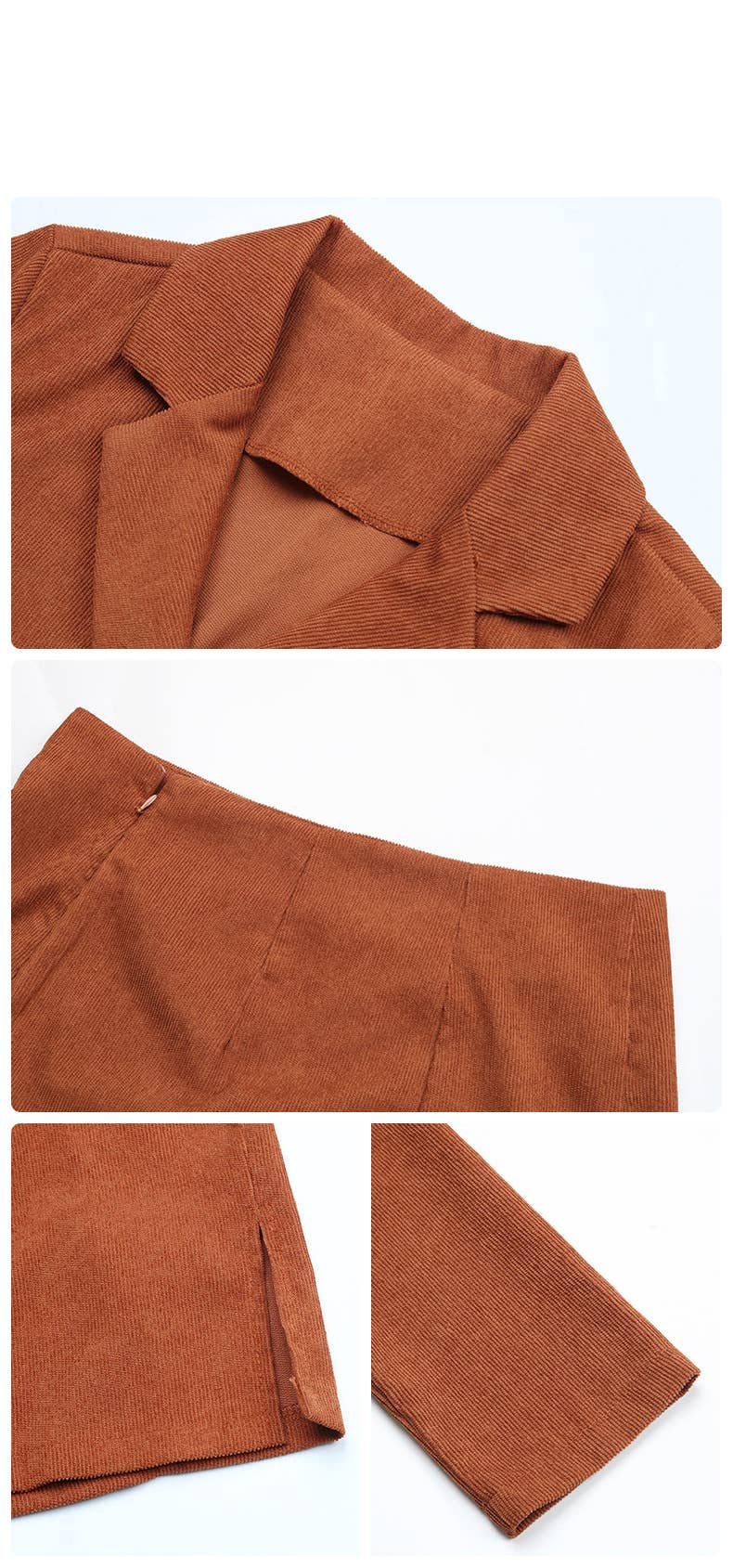 Corduroy slit short skirt broken piece top set