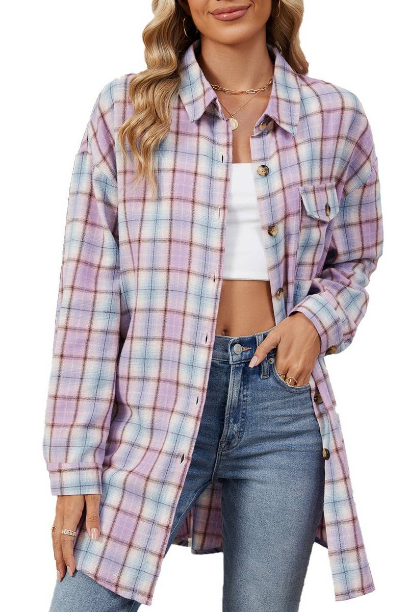 CWTBLL3745_AUTUMN AND WINTER STRIPED PLAID BUTTON-DOWN SHIRT