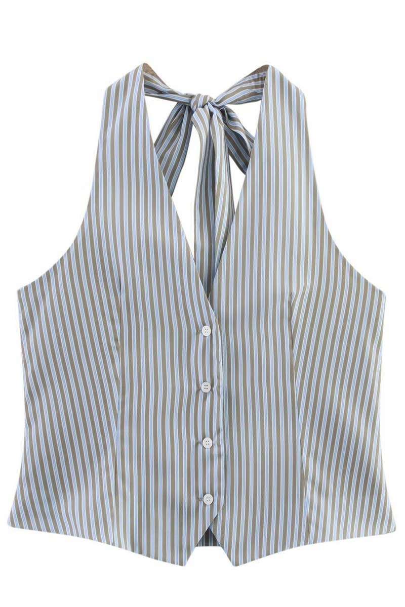 CWSBSSL0149_FASHION STRIPED VEST TOP + PANTS SET