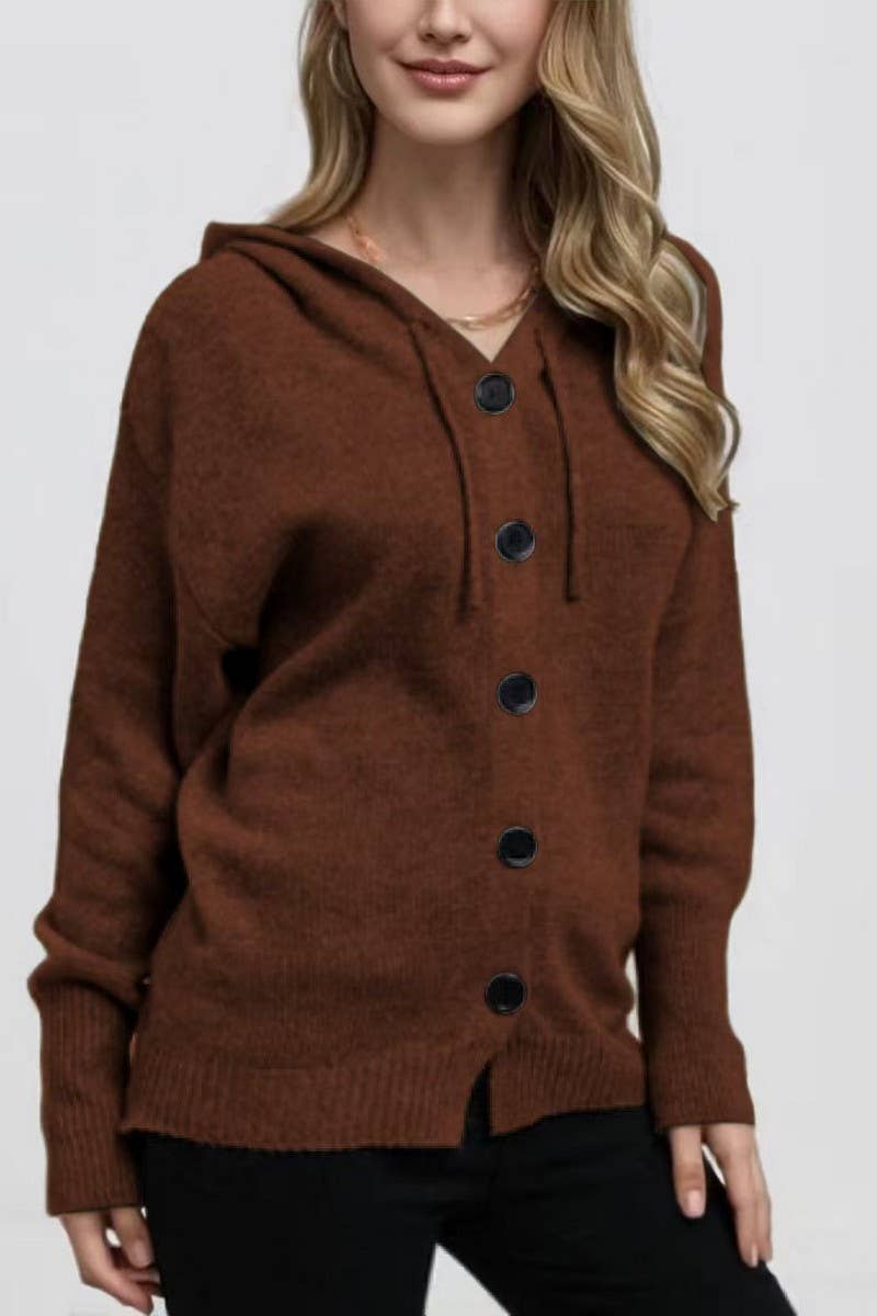 CWOCAL00834_SINGLE-BREASTED HOODED CARDIGAN SWEATER