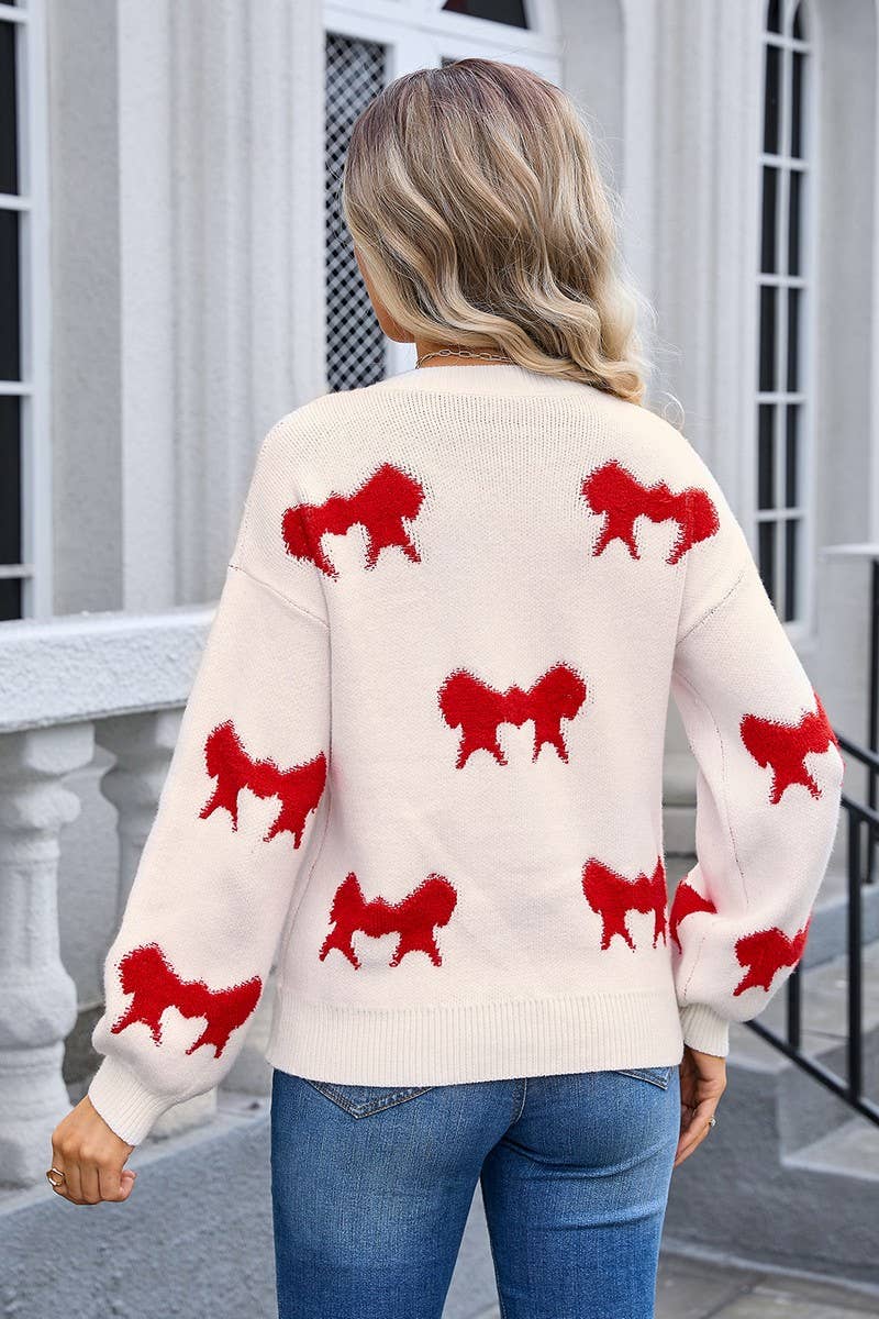 CWOSWL3071_ROUND NECK LONG SLEEVE BOW KNIT SWEATER