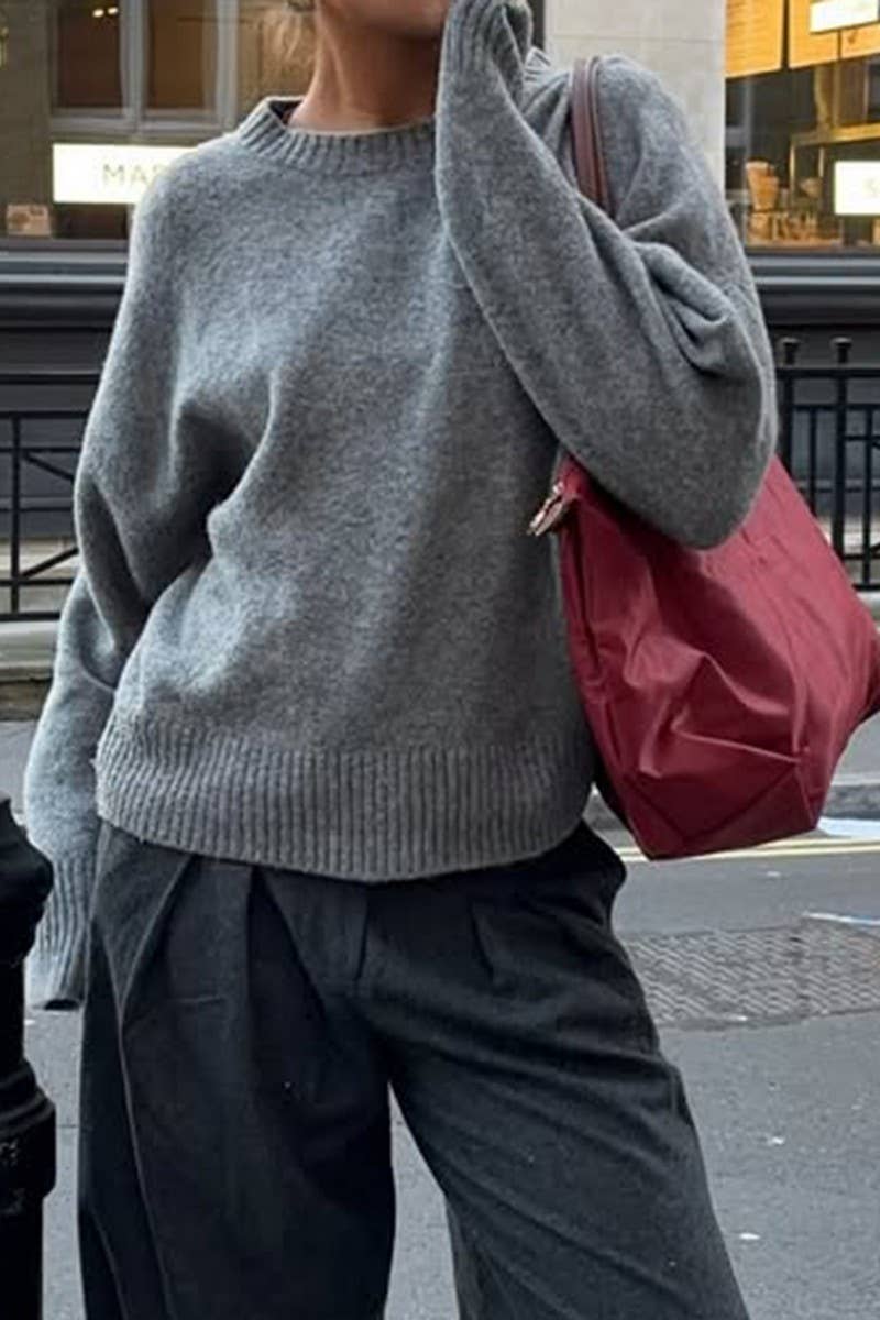 CWOSWL07508_V NECK LONG SLEEVE CASUAL KNIT TOP