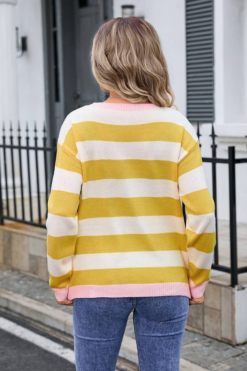 CWOSWL3111_STRIPED CONTRAST LONG-SLEEVED KNITTED PULLOVER