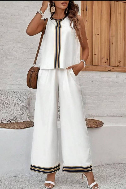 CWSTB2011_SLEEVELESS TANK TOP & WIDE LEG PANTS SET