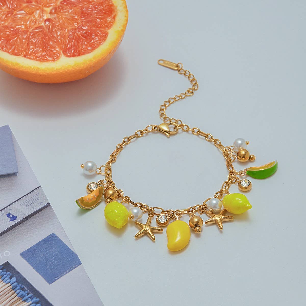 18K Gold Titanium Pearl Bracelet with Lemon Zircon_CWAJE4736