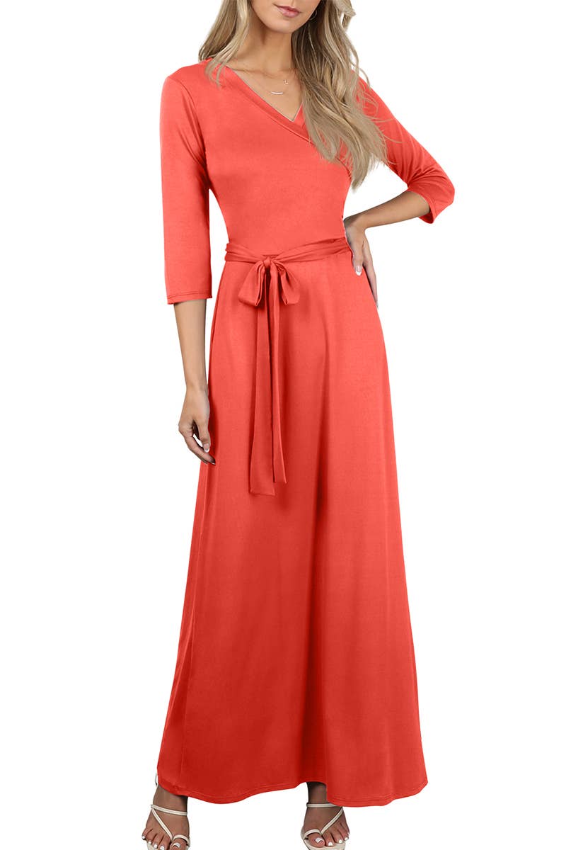 AWDMD283_3/4 Sleeve Knit Long Dress