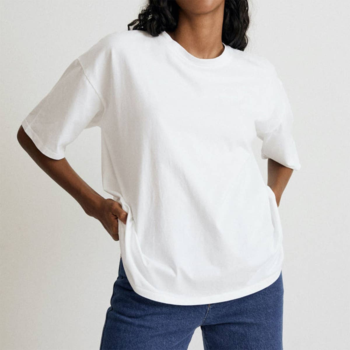 Cotton crew-neck basic short-sleeved T-shirt