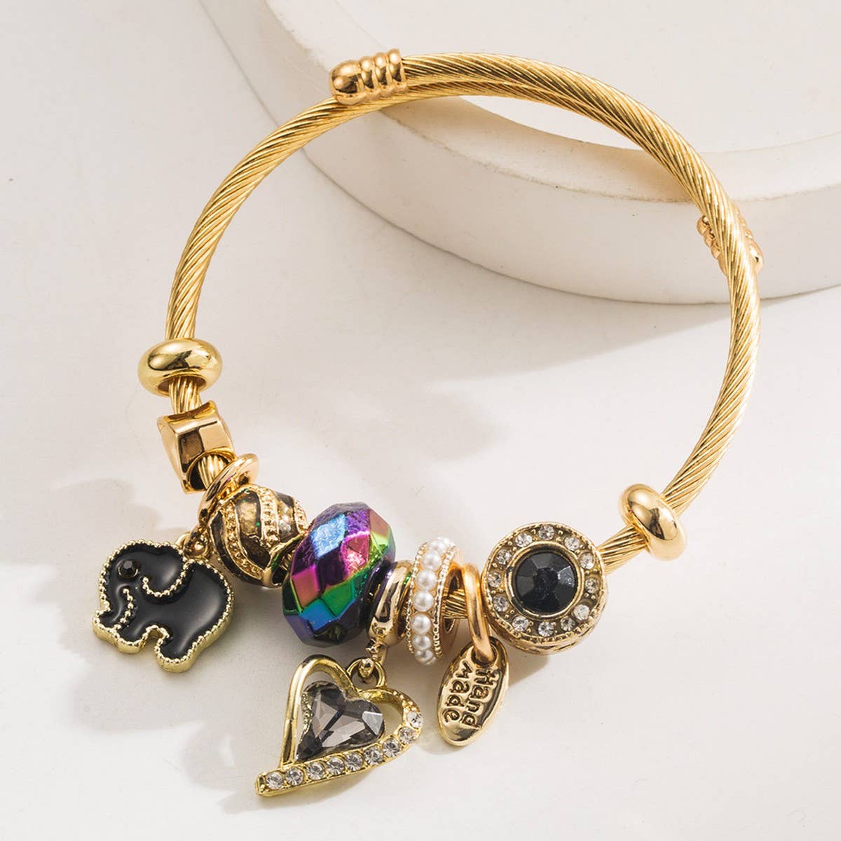 Trendy Elephant Charm Steel Couple Bracelet