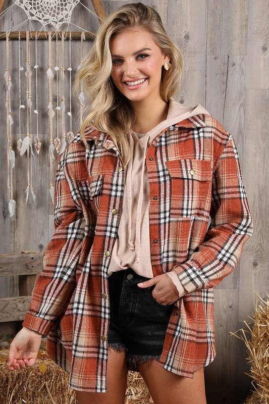 CWOJA187-P_PLUS SIZE TUNIC LENGTH SOFT FLANNEL PLAID JACKET