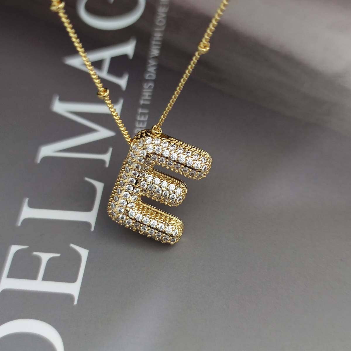 Copper Zirconia 26 Letters Pendant Necklace