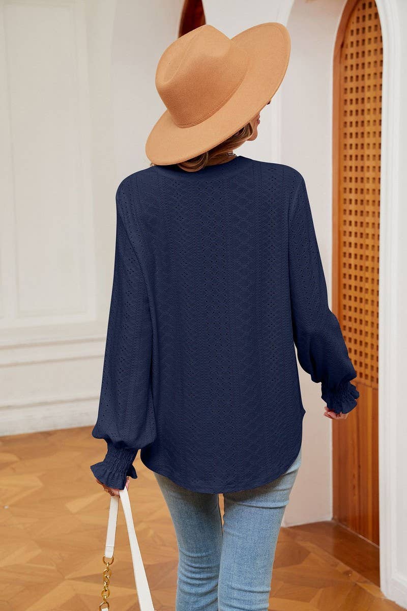 CWTBLL2377_SOLID COLOR V-NECK LOOSE LONG-SLEEVED PULLOVER
